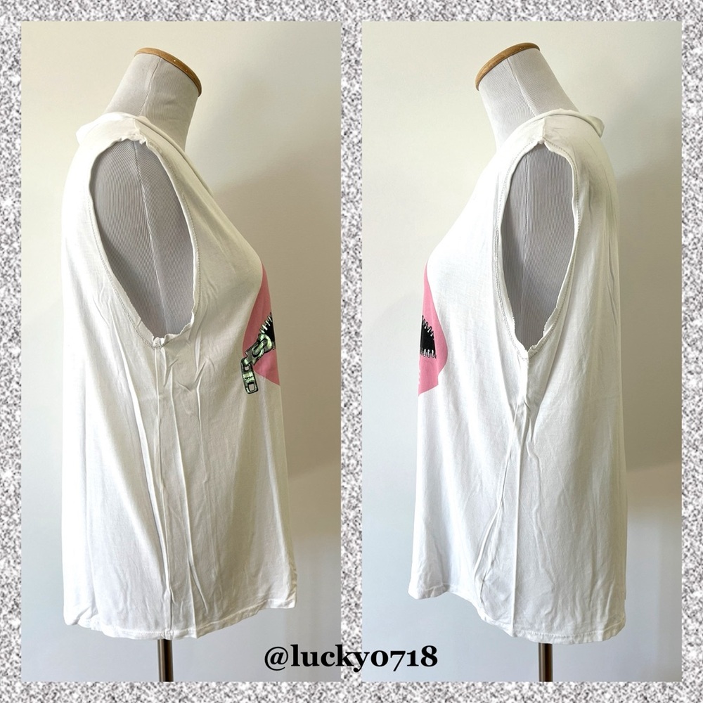 Lauren Moshi x SoulCycle NWOT White with Pink Zip Mouth Tank Sz S - Picture 4 of 7